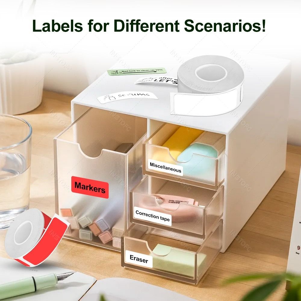 Label Printer Tape - Papel para etiquetas adhesivas coloridas, 12mm